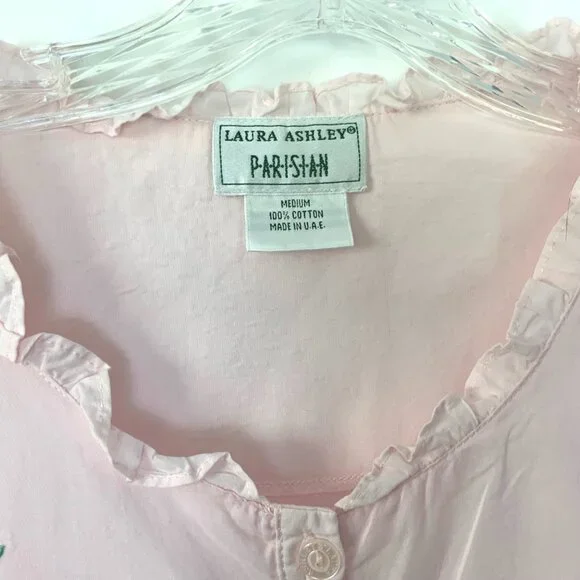 Vintage Laura Ashley Parisian Pink Cotton Nightgown Cottagecore Prairie Y2K Sz M - Picture 4 of 16